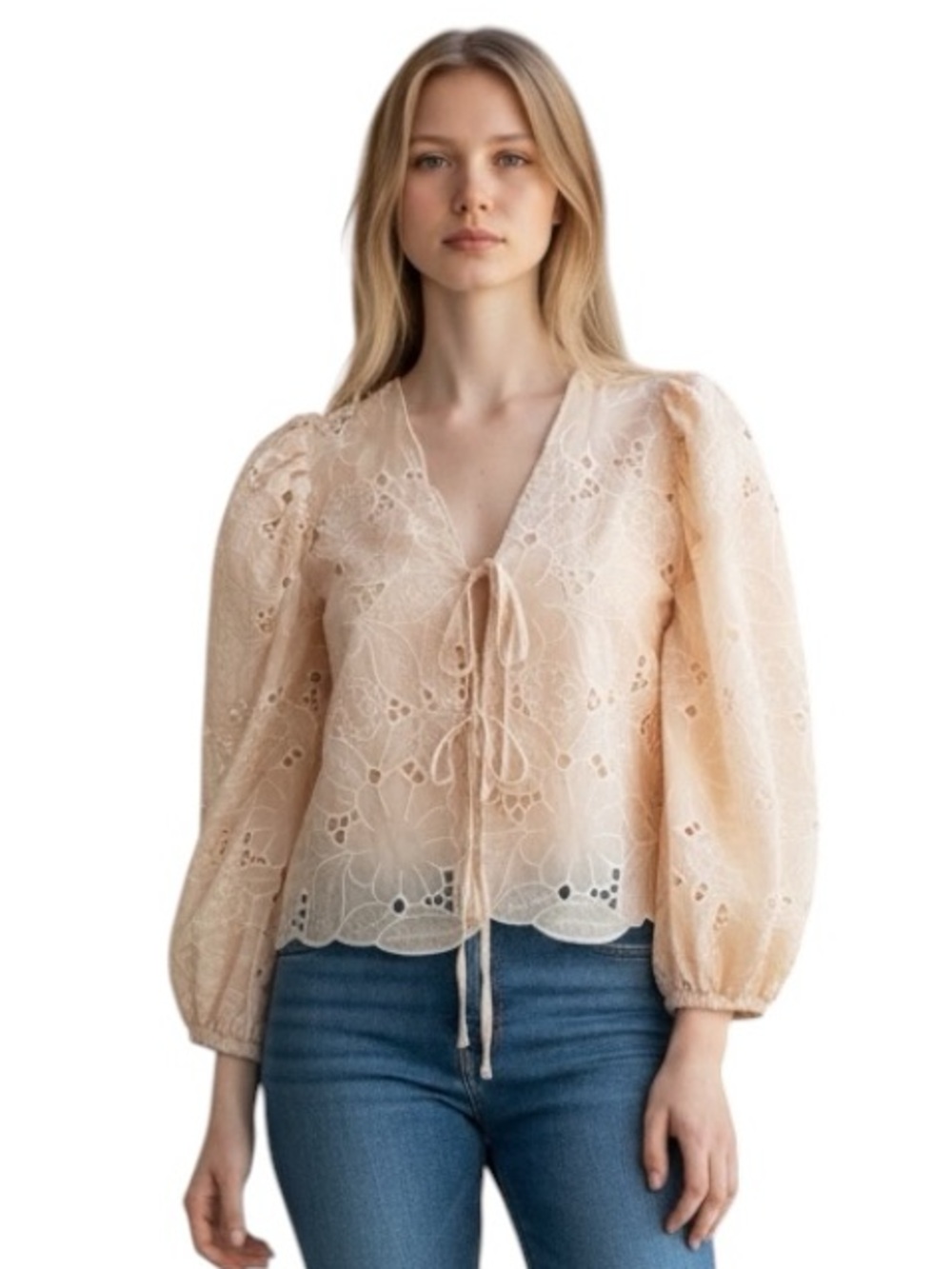 Able Floral Eyelet Embroidered Top Butter Cream Size Medium
